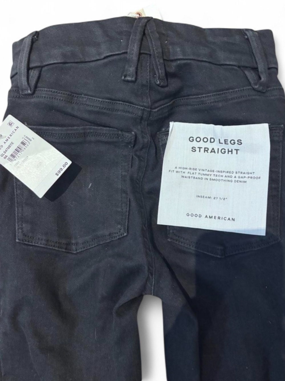 NWT Good American Good Legs Straight Jeans Black XS High Rise Stretch Denim - Picture 6 of 7